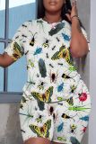 Casual Graphics Print O Neck Short Sleeve T Shirt And Shorts Set Sportwear Plus Size Two Piece Matching Set