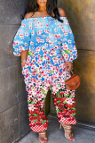 Casual Floral Print Off Shoulder Long Sleeve Regular Vacation Harem Leg Jumpsuits