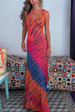 Tie Dye Print Strap Design Sleeveless U Neck Vacation A Line Maxi Tank Dresses