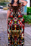 Graphics Print O Neck Short Sleeve Pocket Loose Floor Length Plus Size Maxi T-Shirt Dresses