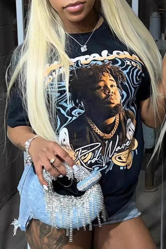 Casual Figure Print O Neck Short Sleeve Oversize Graphics T-Shirts