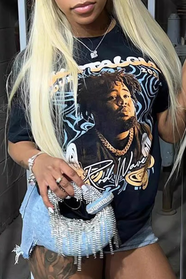 Casual Figure Print O Neck Short Sleeve Oversize Graphics T-Shirts