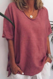 Casual V Neck Half Sleeve Oversize Cotton Linen T-Shirts