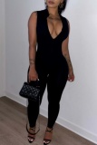 Sportwear Sleeveless Casual Zipper Collar Skinny Jumpsuits One Piece Bodysuit