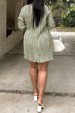 Stripe Print Strap Design V Neck Flare Sleeve Ruched Straight Vacation Plus Size Pleated Mini Dresses
