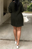 Stripe Print Strap Design V Neck Flare Sleeve Ruched Straight Vacation Plus Size Pleated Mini Dresses
