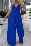 Casual Lace Up Deep V Neck Backless Sleeveless Vacation Halter Wide Leg Jumpsuits