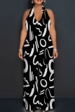 Graphics Print Sleeveless Backless Deep V Neck Vacation Halter Wide Leg Jumpsuits