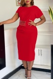 Hot Drill O Neck Short Sleeve Formal Party Evening Bodycon Midi Mother Of The Bride Dress