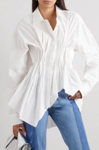 Casual Long Sleeve Shirt Collar Irregular Hem Vacation Ruched Blouse Casual Long Sleeve Shirt Collar Irregular Hem Vacation Ruched Blouse