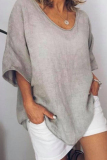 Casual V Neck Half Sleeve Oversize Cotton Linen T-Shirts
