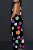 Graphics Print Sleeveless Backless Deep V Neck Vacation Halter Wide Leg Jumpsuits