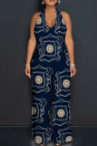 Graphics Print Sleeveless Backless Deep V Neck Vacation Halter Wide Leg Jumpsuits