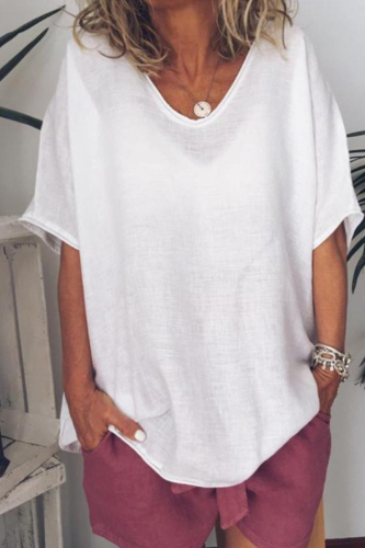 Casual V Neck Half Sleeve Oversize Cotton Linen T-Shirts