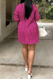 Stripe Print Strap Design V Neck Flare Sleeve Ruched Straight Vacation Plus Size Pleated Mini Dresses