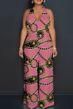 Graphics Print Sleeveless Backless Deep V Neck Vacation Halter Wide Leg Jumpsuits