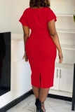 Hot Drill O Neck Short Sleeve Formal Party Evening Bodycon Midi Mother Of The Bride Dress