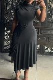 Casual Sleeveless Half A Turtleneck Irregular Hem Vacation Pleated Ruched Midi Dresses