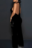 Graphics Print Sleeveless Backless Deep V Neck Vacation Halter Wide Leg Jumpsuits