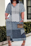 Casual Graphics Print Basic V Neck Short Sleeve Straight Loose Pockets Midi T-Shirt Dress