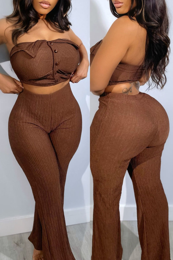 Elastic Strapless Tube Top & Long Pants Set