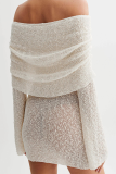 Kintted Off Shoulder Flutter Sleeve Hollow Out See-Through One Step Skirt Formal Party Evening Bodycon Mini Dresses