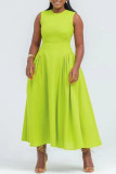 Casual Sleeveless O Neck Long Vacation Pleated Midi Tank Dresses