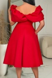 Formal Bubble Sleeve Cinch Waist Party Evening Wedding Holiday Party Dress