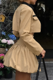 Formal O Neck Long Sleeve Buttons Crop Jackets And Bubble Hem Mini Skirt Party Evening Office Lady Two Pieces Dress Sets