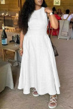 Casual Sleeveless O Neck Long Vacation Pleated Midi Tank Dresses