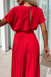 Formal Short Sleeve With Belt Pile Heap Collar Loose Party Evening Office Lady Pleated Wide Leg Jumpsuits
