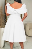 Formal Bubble Sleeve Cinch Waist Party Evening Wedding Holiday Party Dress