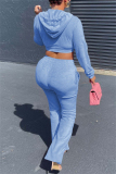 Sportwear Casual Zipper Hooded Long Sleeve Crop Jackets And Straight Leg Pants Two Pieces Sweatpant Sets