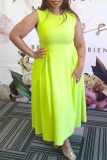 Casual Sleeveless O Neck Long Vacation Pleated Midi Tank Dresses