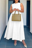Casual Sleeveless O Neck Long Vacation Pleated Midi Tank Dresses