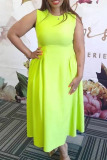 Casual Sleeveless O Neck Long Vacation Pleated Midi Tank Dresses