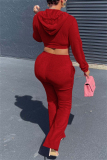 Sportwear Casual Zipper Hooded Long Sleeve Crop Jackets And Straight Leg Pants Two Pieces Sweatpant Sets