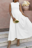 Casual Sleeveless O Neck Long Vacation Pleated Midi Tank Dresses