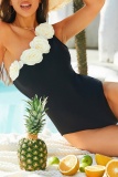 3D Flowers Decor Backless Sleeveless Vacation Beach Swimwear One Piece Swimsuit