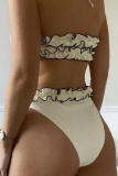 Backless SleevelessRuffle Trim Bra And Mini Shorts Bikini Sets Beach Vacation Swimwears