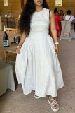 Casual Sleeveless O Neck Long Vacation Pleated Midi Tank Dresses
