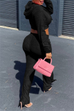 Sportwear Casual Zipper Hooded Long Sleeve Crop Jackets And Straight Leg Pants Two Pieces Sweatpant Sets