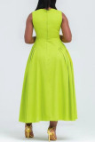 Casual Sleeveless O Neck Long Vacation Pleated Midi Tank Dresses
