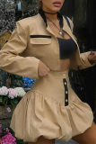 Formal O Neck Long Sleeve Buttons Crop Jackets And Bubble Hem Mini Skirt Party Evening Office Lady Two Pieces Dress Sets