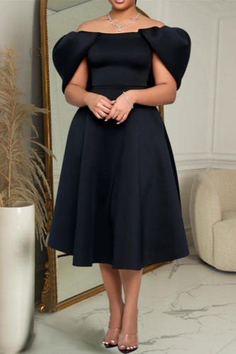 Formal Bubble Sleeve Cinch Waist Party Evening Wedding Holiday Party Dress