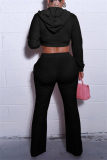 Sportwear Casual Zipper Hooded Long Sleeve Crop Jackets And Straight Leg Pants Two Pieces Sweatpant Sets