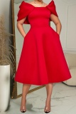 Formal Bubble Sleeve Cinch Waist Party Evening Wedding Holiday Party Dress