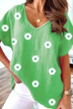 Casual Floral Print V Neck Short Sleeve Plus Size Oversize Graphics T-shirt