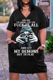 Casual Skull Head  Print Basic V Neck Short Sleeve Loose Pockets Midi T-Shirt Dress
