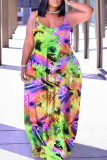 Casual Floral Print Backless Spaghetti Strap Floor Length Vacation Baggy Sundress Slip Maxi Dress